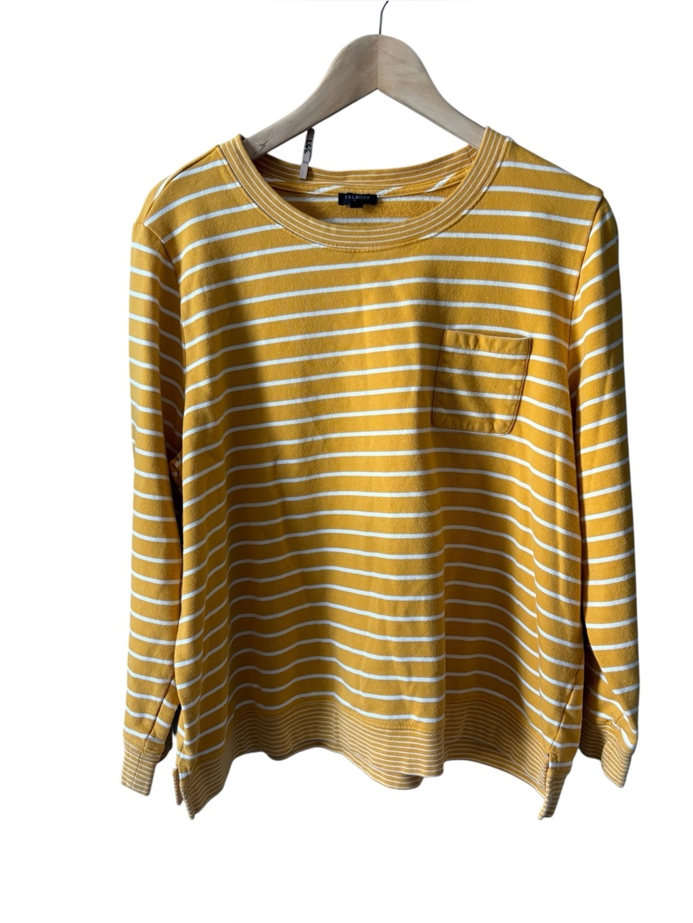 Talbots French Terry Stripe Pullover Sweatshirt 2X Mustard Yellow White